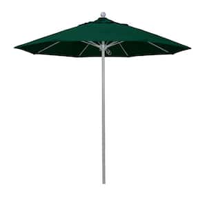 9 ft. Gray Woodgrain Aluminum Commercial Market Patio Umbrella FiberglassRibs Push Lift in Forest Green Pacifica Premium