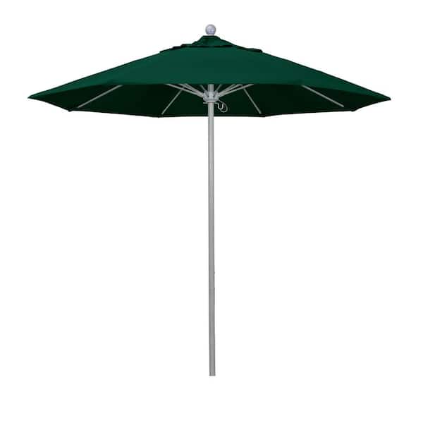 California Umbrella 9 ft. Gray Woodgrain Aluminum Commercial Market Patio Umbrella FiberglassRibs Push Lift in Forest Green Pacifica Premium