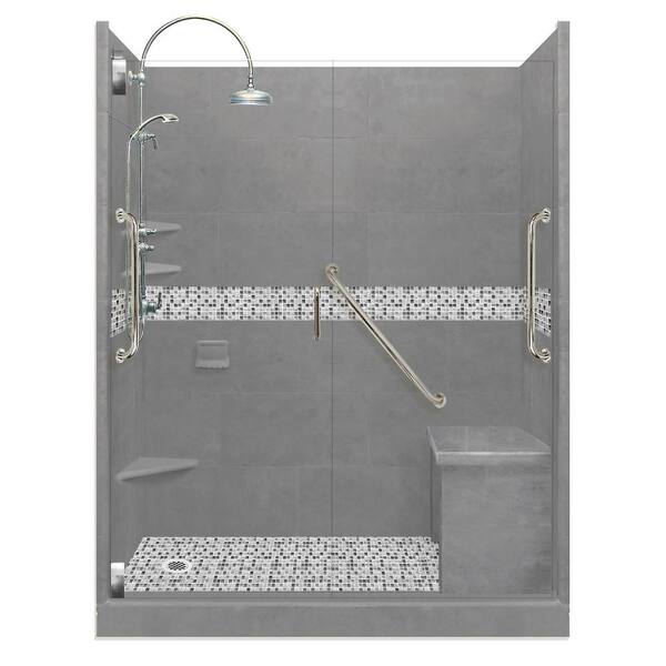 American Bath Factory Del Mar Freedom Luxe Hinged 42 in. x 60 in. x 80 in. Left Drain Alcove Shower Kit in Wet Cement and Nickel Hardware