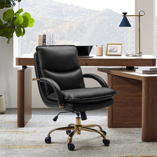 JAYDEN CREATION Calel Black Genuine Leather Swivel Office Chair