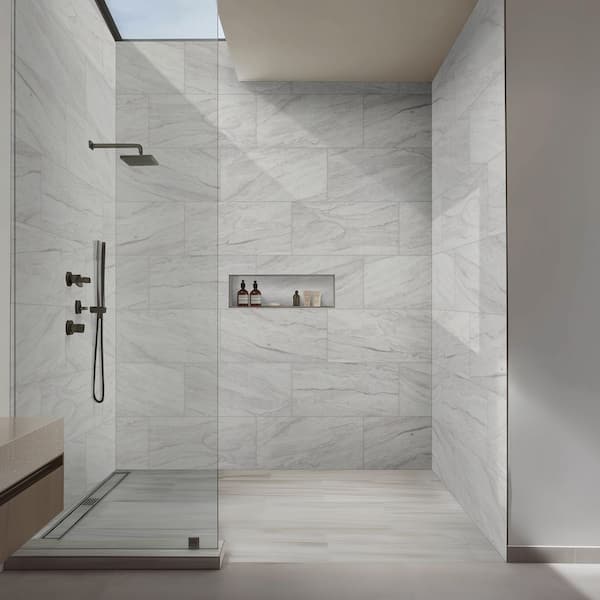 Vigo White 12 in. x 24 in. Matte Ceramic Marble Look Floor and Wall Tile (16 sq. ft. /Case)