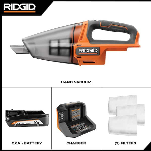 RIDGID 18V Cordless Hand Vacuum Kit with 2.0 Ah Battery and Charger with  3-Pack Hand Vac Replacement Filter R8609021KN-AC32VF31 - The Home Depot