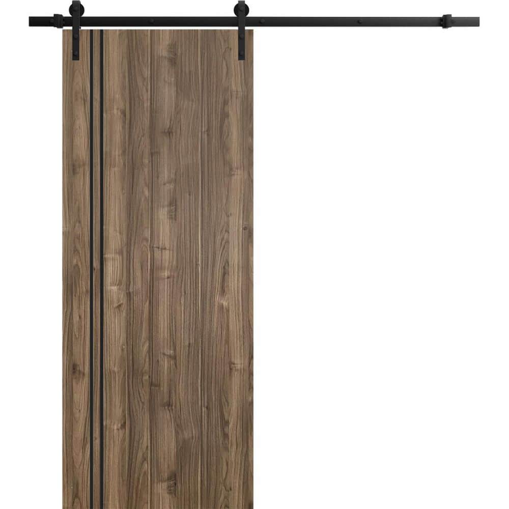 Assembly Required 18 in. x 84 in. 1-Panel Walnut Solid Wood with Honeycomb Sliding Barn Door with Hardware Kit price history on PriceWatchPro