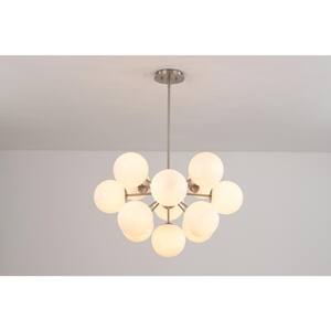 Carla 13-Light 23.6 in.W Brushed Nickel Modern Chandelier with Bubble Cluster Light Glossy Opal Glass for Living Room