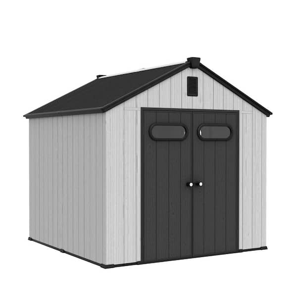 All-Weather 8 ft. x 8 ft. Resin Outdoor Garden Storage Shed Tool Shed with Windows and Floor (64 sq. ft. ) in Light Gray