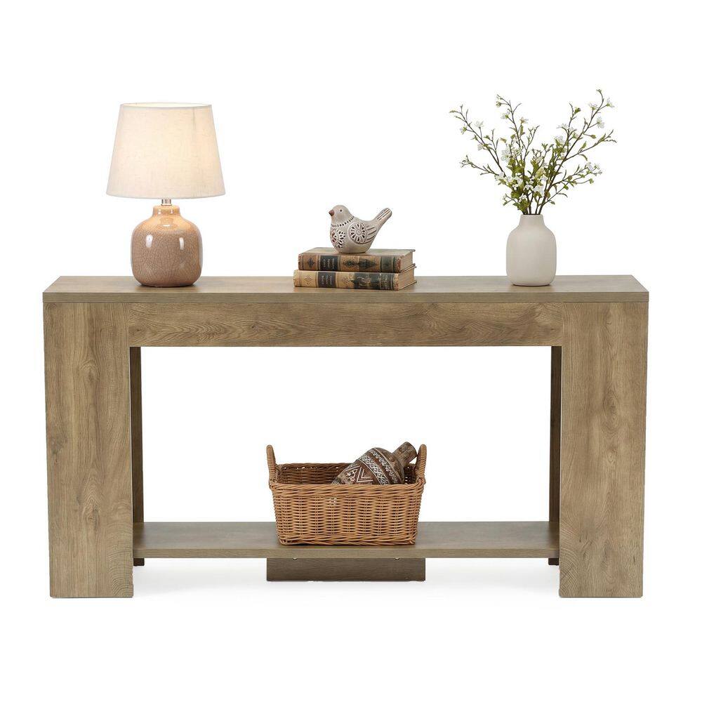 HearthPine 71 in. Farmhouse Rectangle Wood Console Table with X-Side Open Shelf, Rustic Long Entryway Table for Hallway