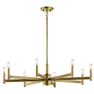 Erzo 35.5 in. 8-Light Natural Brass Contemporary Candle Circle Chandelier for Dining Room