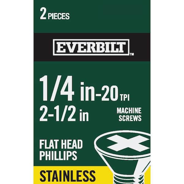 Everbilt 1/4 in.-20 x 2-1/2 in. Phillips Flat Head Stainless Steel Machine Screw (2-Pack)