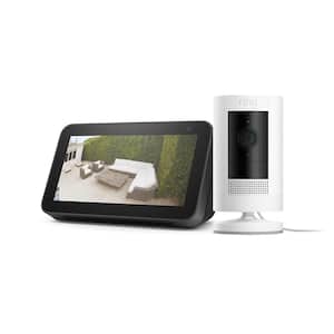 Stick Up Camera Plug-In Indoor/Outdoor Standard Security Camera in White with Echo Show 5-Charcoal