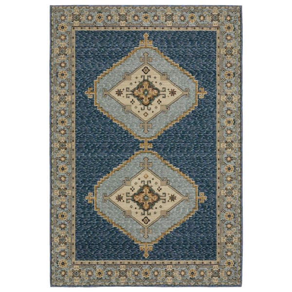 7 X 10 Blue, Gold Medallion Washable Area Rug Runner Rug