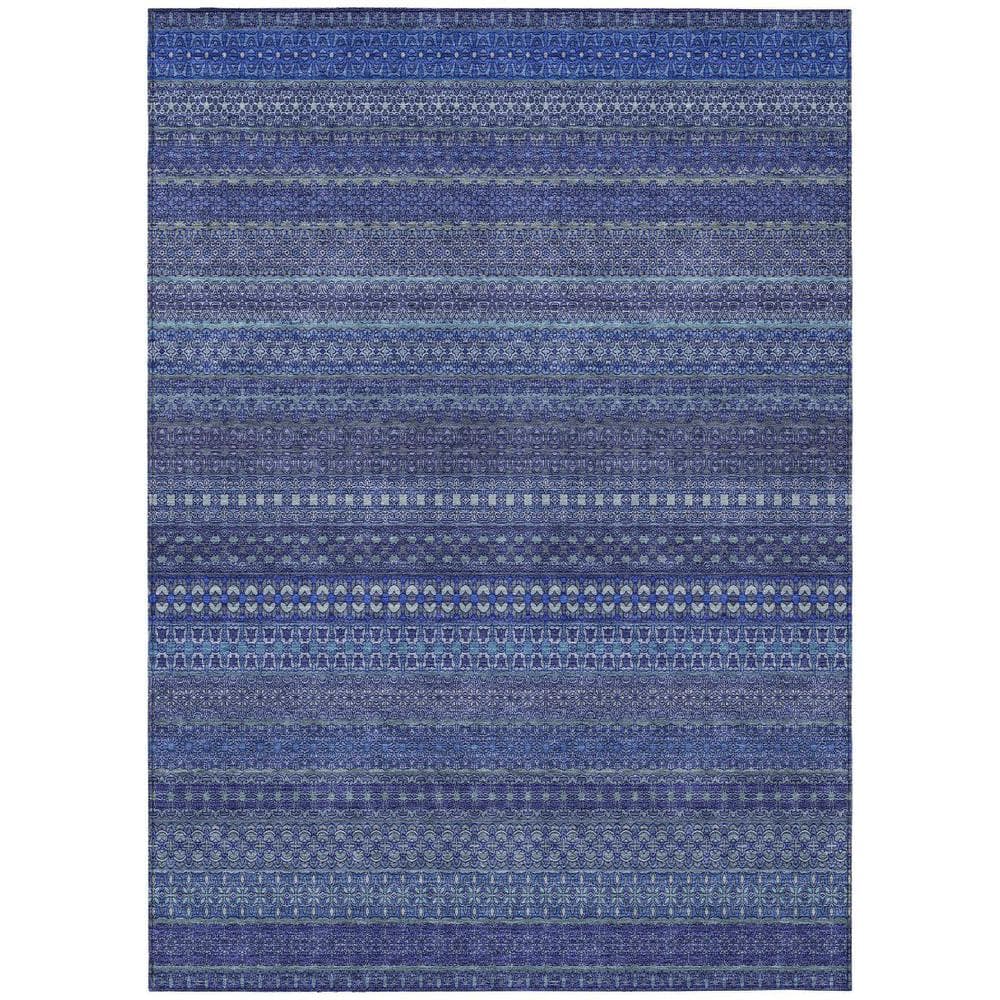 HomeRoots Navy Blue 9 ft. x 12 ft. Woven Striped Polyester Rectangle ...