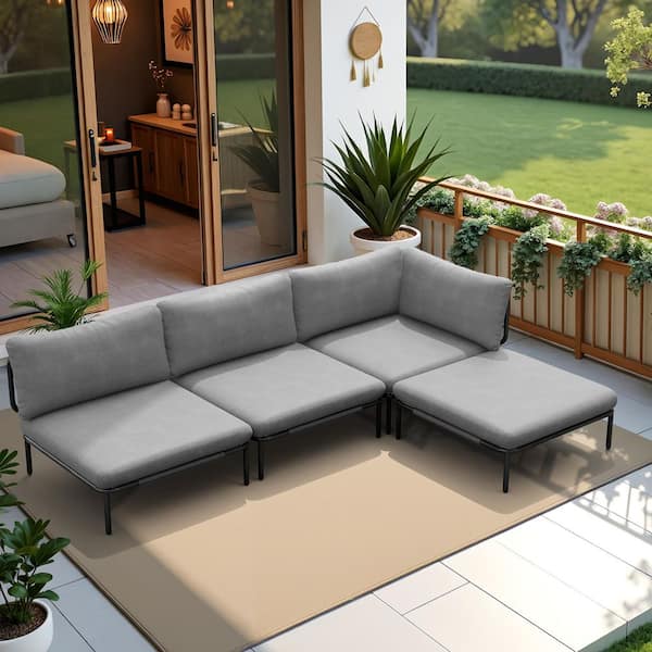 CLOUDFLY 4-Piece Metal Outdoor Sectional Furniture Set with 4 Removable ...