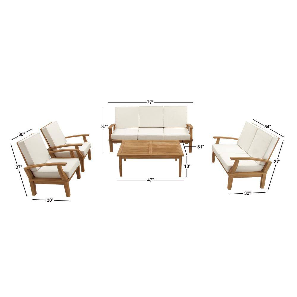 Brown Teak Wood 5-Piece Outdoor Seating Set with Cushions
