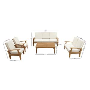 Brown 5 -Piece Teak Wood Outdoor Seating Set with Cushions (Set of 5)