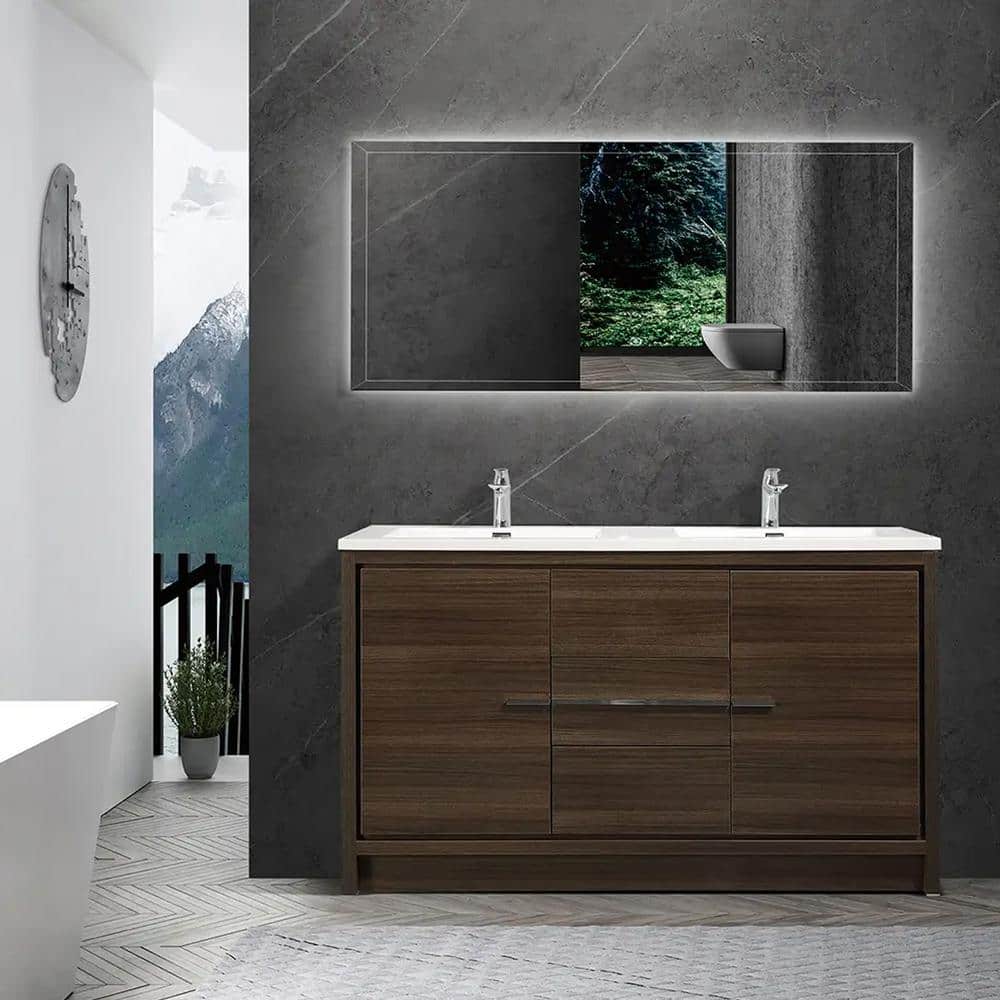 60 in. W x 19 in. D x 34 in. H Freestanding Bathroom Vanity in Grey Oak wit
