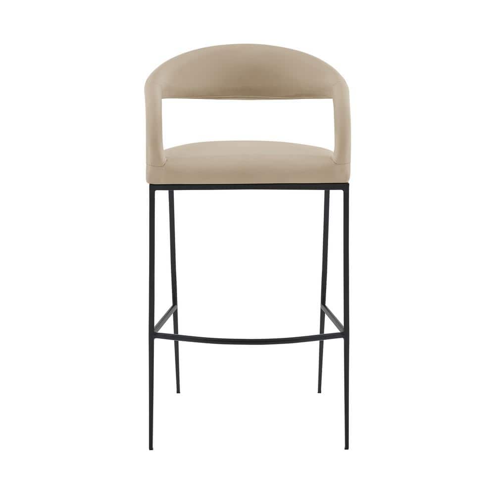Ramona 26" Beige Faux Leather and Black Metal Counter Stool
