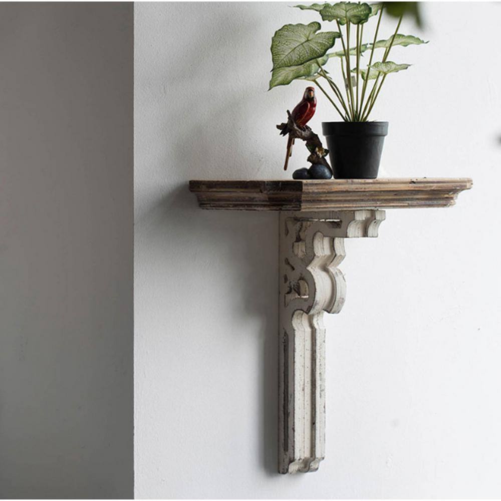 Small Off-White Rustic Wood Wall Shelf