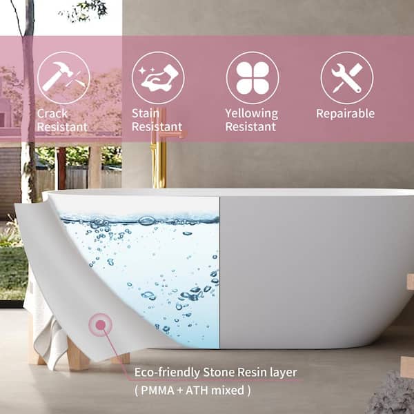 68.9 in. x 29.5 in. Freestanding Solid Surface Soaking Bathtub with Drain and Overflow in Matte White