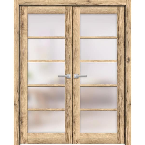 Sartodoors 48 in. x 80 in. 2 Panel Oak Finished MDF Sliding Door with Hardware