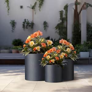 10in., 13in., 16in. Dia Granite Gray Extra Large Tall Round Concrete Plant Pot / Planter for Indoor & Outdoor Set of 3