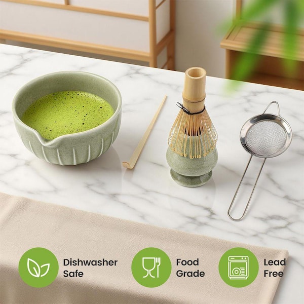 JFVKAF Japanese Matcha Tea Set 5Piece with Ceramic Bowl Spout