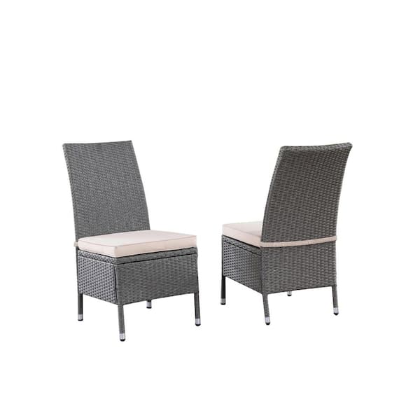 Ernesto Grey PE Wicker/Rattan Outdoor Patio Dining Chair With Grey Cushion (Set of 2)
