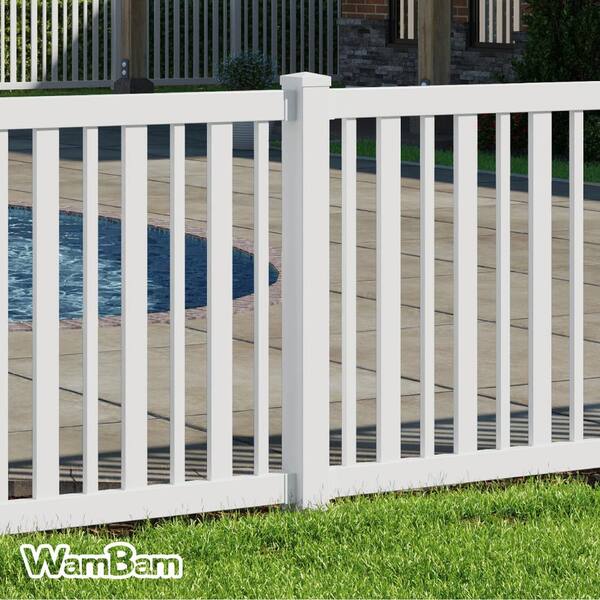 No-Dig Permanent 4 in. x 4 in. x 4 ft. White Vinyl Fence Post with No-Dig Pipe Anchor and Cap