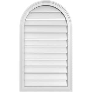 22 in. x 38 in. Round Top Surface Mount PVC Gable Vent: Functional with Brickmould Frame