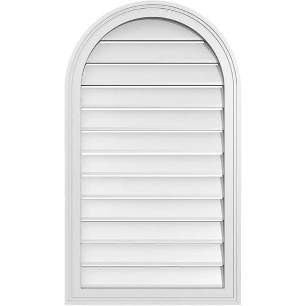 Ekena Millwork 22 in. x 38 in. Round Top Surface Mount PVC Gable Vent: Functional with Brickmould Frame