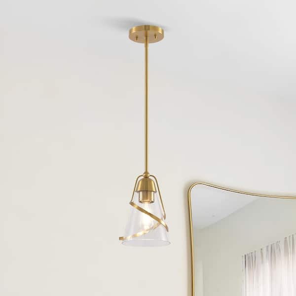 100 Watt 1-Light Gold Pendant Light with Glass Shade and No Bulbs Included