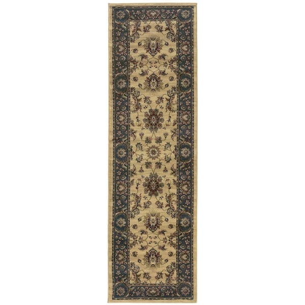 2 ft. x 8 ft. Blue Oriental Washable Area Rug