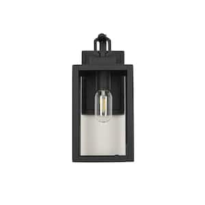 13.5 in. 1-Light Black Clear Glass Sconce High New Outdoor Integrated LED Wall Light, Bulb Not Included