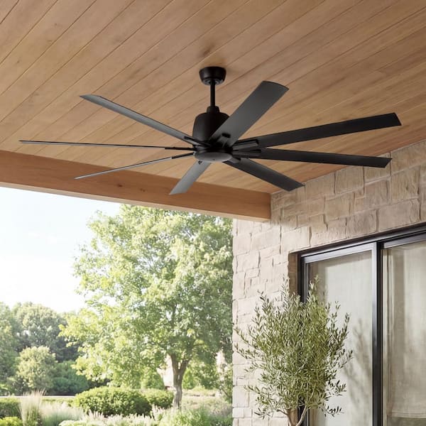 Breda 75 in. Outdoor Satin Black Downrod Mount Ceiling Fan with Remote Included for Patios or Porches