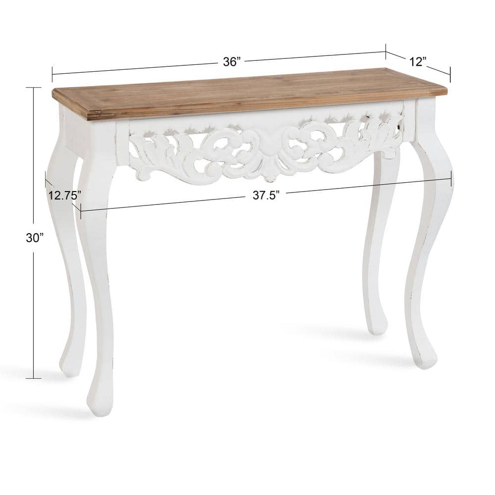Antonella Rustic Brown and White Carved Wood Console Table