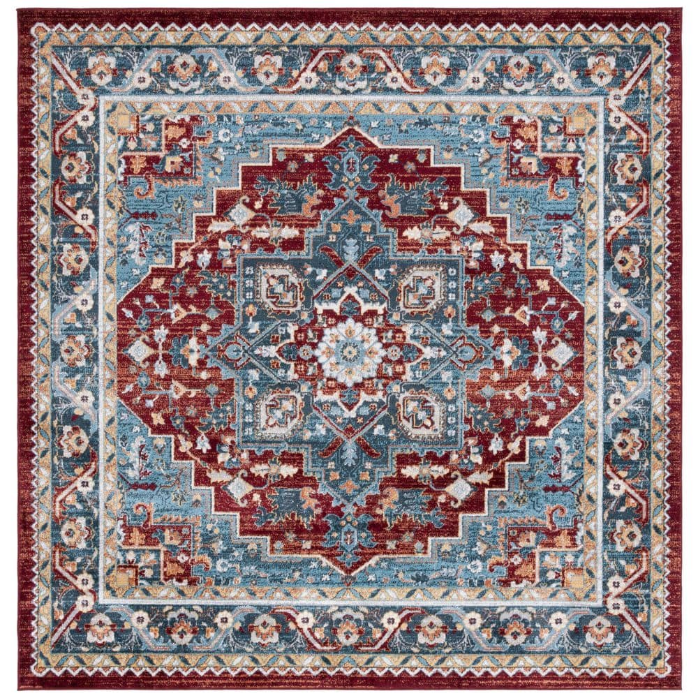 SAFAVIEH Bayside Blue/Red 7 ft. x 7 ft. Machine Washable Medallion