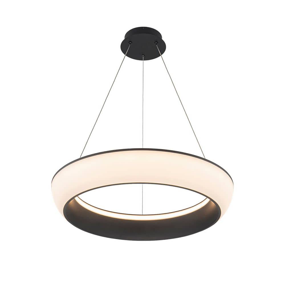 23.62 in. 27-Watt Black and White Circle Integrated LED Chandelier Dimmable Round Hanging Pendant price history on PriceWatchPro