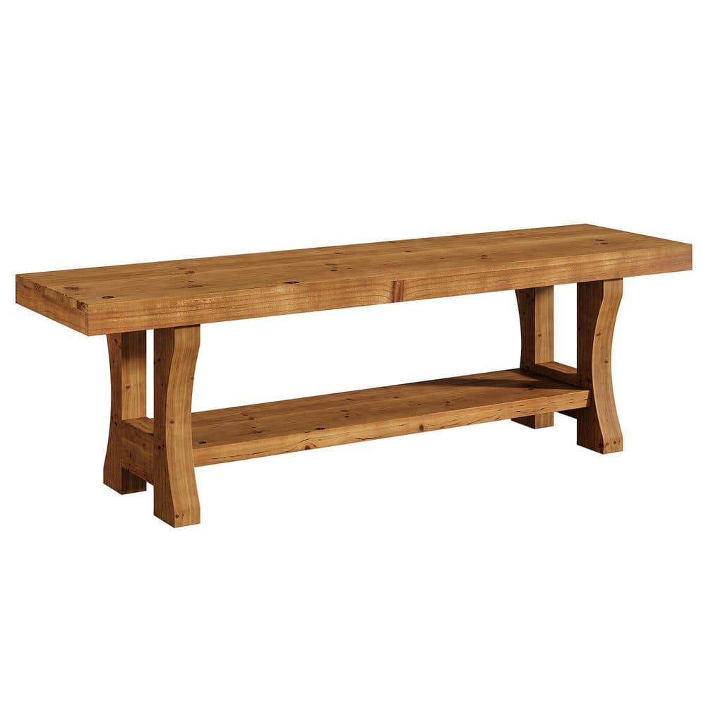Ezlynn Natural Brown Solid Wood TV Stand, Entertainment Center Farmhouse Media Console Fits TV's Up to 70 in