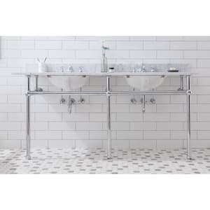 Embassy 72 in. Double Sink Carrara White Marble Countertop Washstand in Chrome with P-Trap