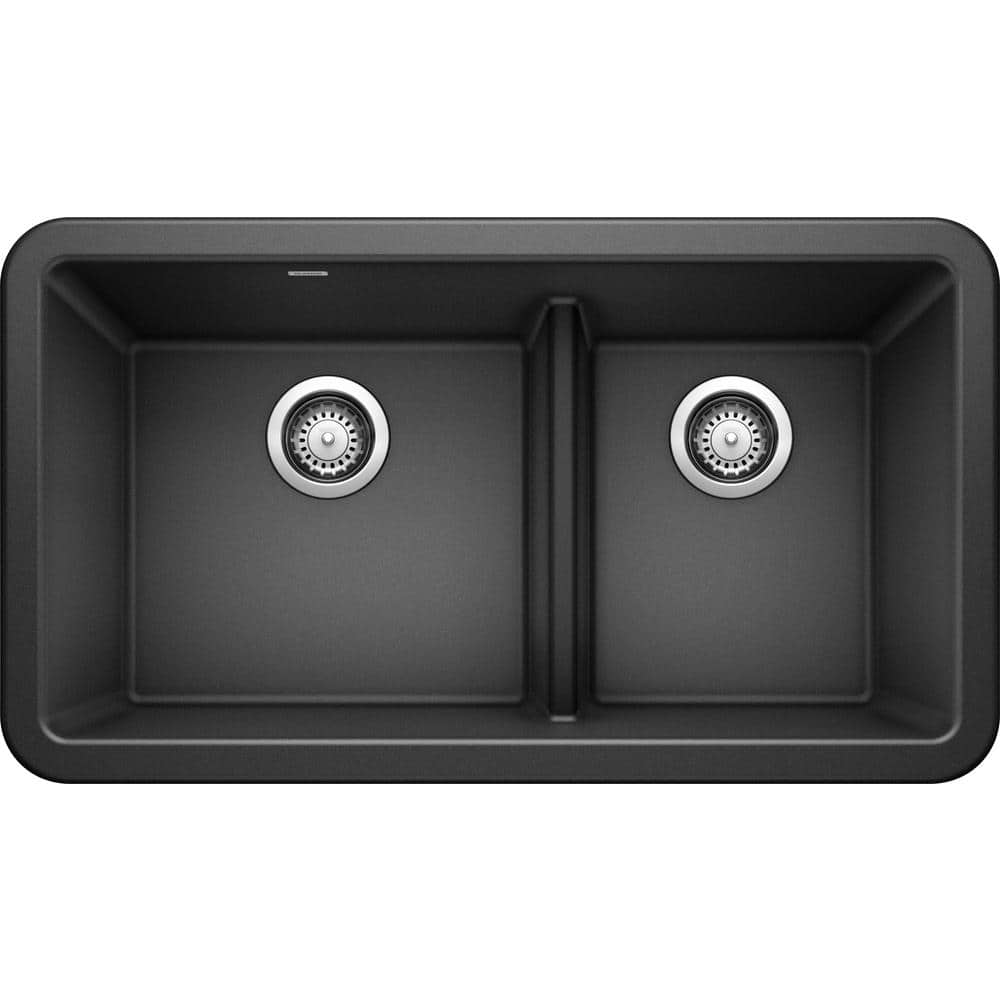Anthracite Stone Double Bowl Farmhouse Kitchen Sink, 33"