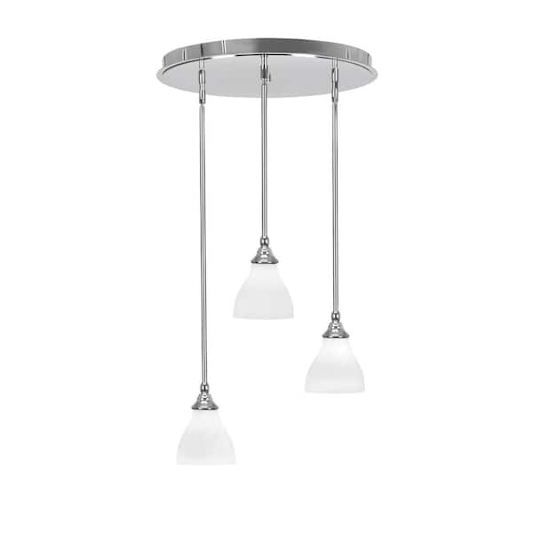 Unbranded Villa 3 Light Chrome Pendant, Cluster Pendant Light with 6.25 in. White Marble Glass Shades, No Bulbs Included