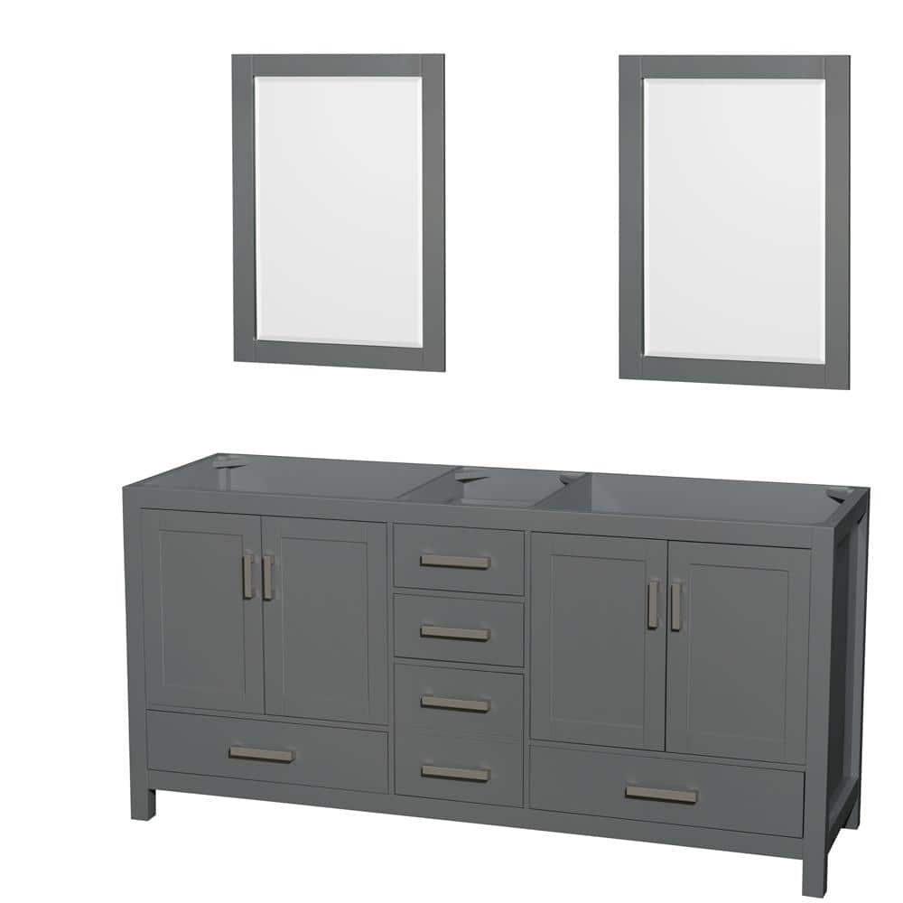 Sheffield 70.75 in. W x 21.5 in. D x 34.25 in. H Double Bath Vanity Cabinet without Top in Dark Gray with 24"" Mirrors -  Wyndham Collection, 700161169584