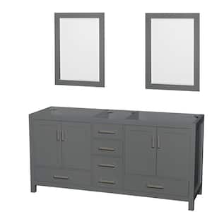 Sheffield 70.75 in. W x 21.5 in. D x 34.25 in. H Double Bath Vanity Cabinet without Top in Dark Gray with 24" Mirrors