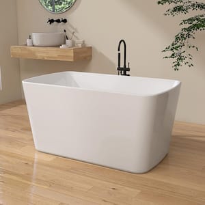 49 in. x 27.9 in. Acrylic Japanese Soaking Tub Flatbottom Free Standing Deep Soaking Bathtub in White with Chrome Drain