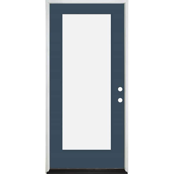 Steves & Sons Legacy 30 in. x 80 in. Full-Lite Clear Glass LHIS Primed Dark Denim Finish Fiberglass Prehung Front Door