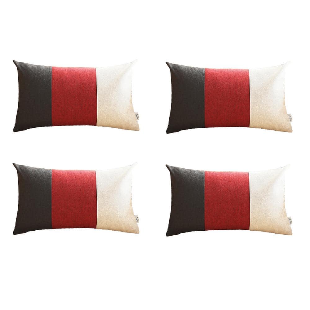 Boho-Chic Handcrafted Jacquard Black, Red, and Ivory Lumbar Pillow Covers Set of 4
