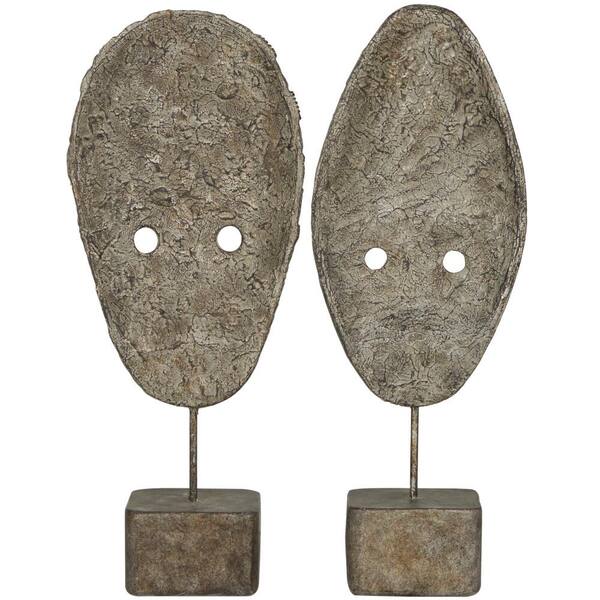 Litton Lane Gray Polystone Handmade Carved Mask Sculpture