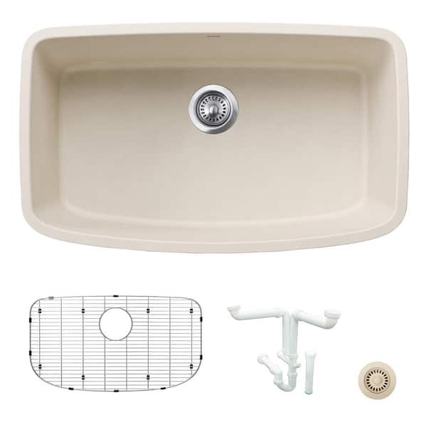 Blanco Valea 32 in. Undermount Single Bowl Soft White Granite Composite Kitchen Sink Kit with Accessories