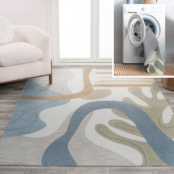 Algae Abstract Glam Botanical Machine-Washable Cream/Multi 4 ft. x 6 ft. Area Rug
