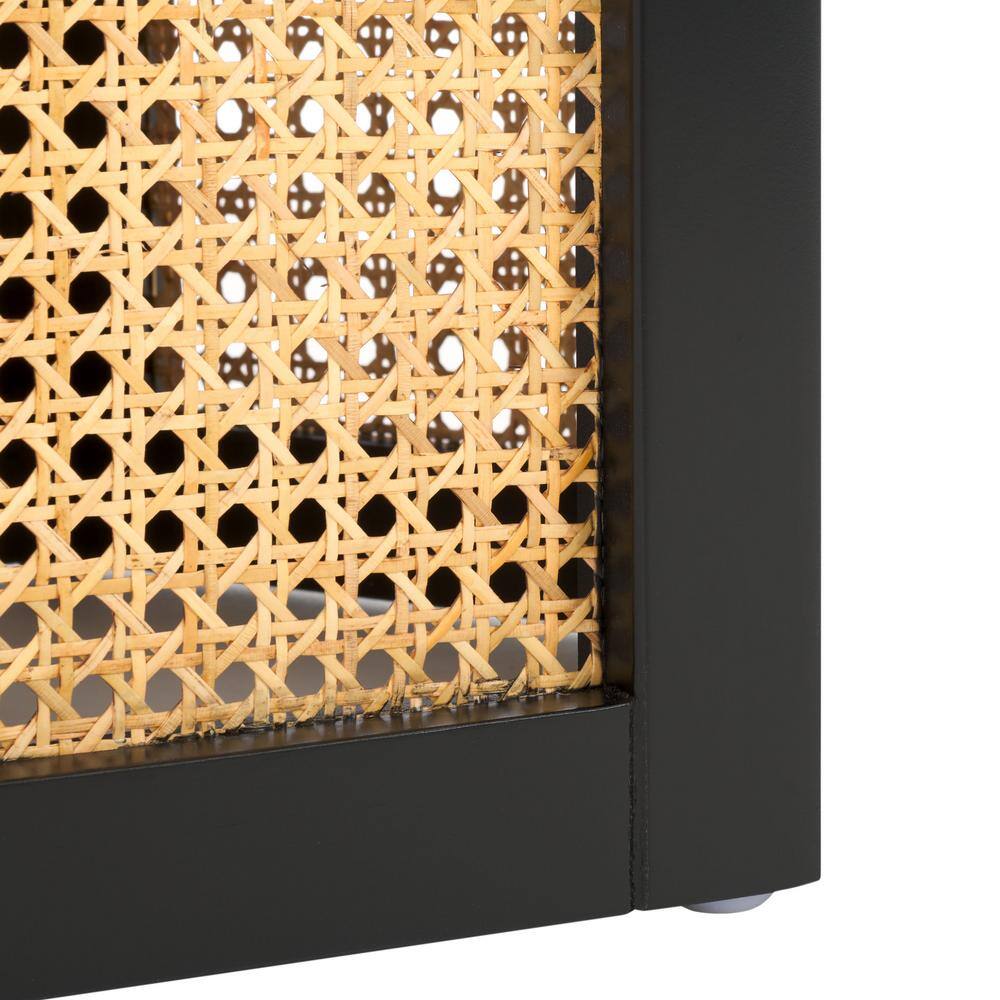 Danez Hexagonal Black and Natural Wood Cane Accent Table