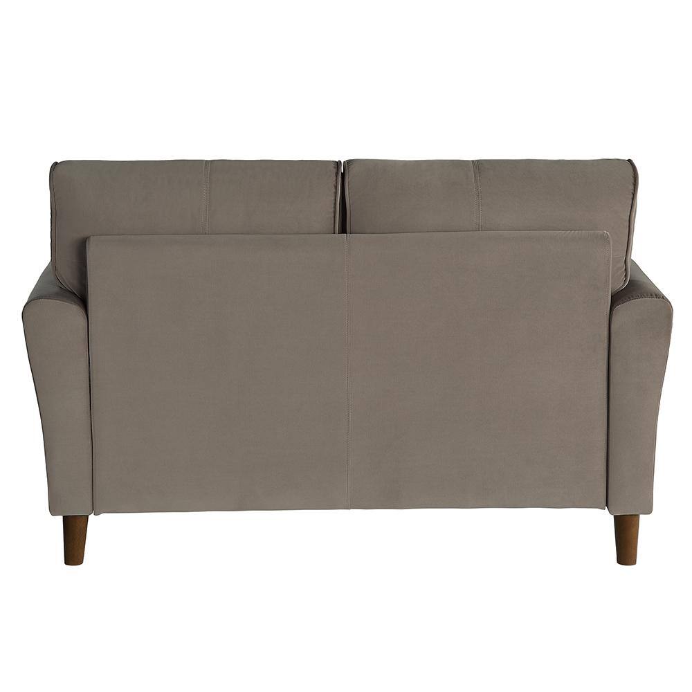 Brown Velvet Tufted Loveseat with Flared Arms and Wood Frame
